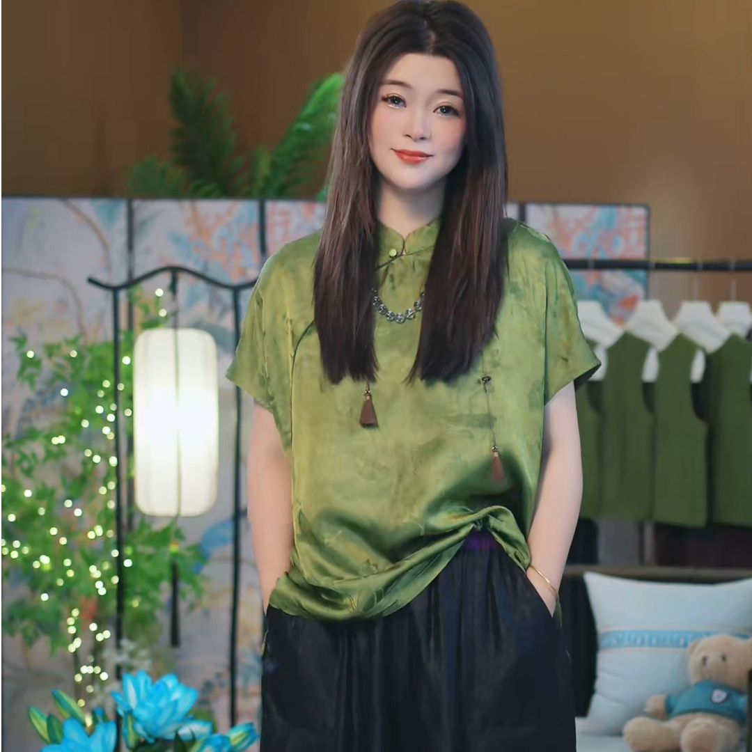 【苏唐韵】财阀千金斜襟官绿上衣 香云纱桑蚕丝气质高贵订制版