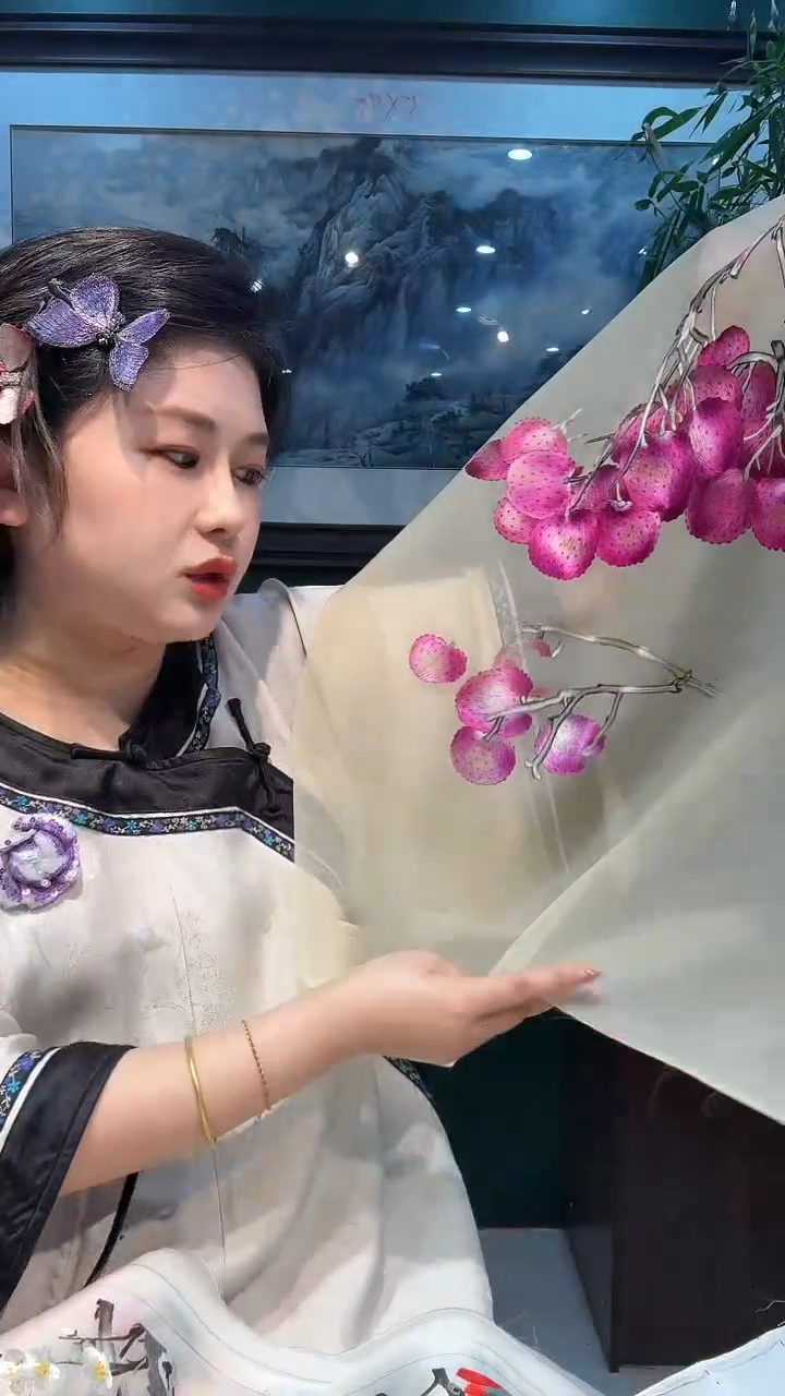竖款非遗苏绣手工刺绣绣片