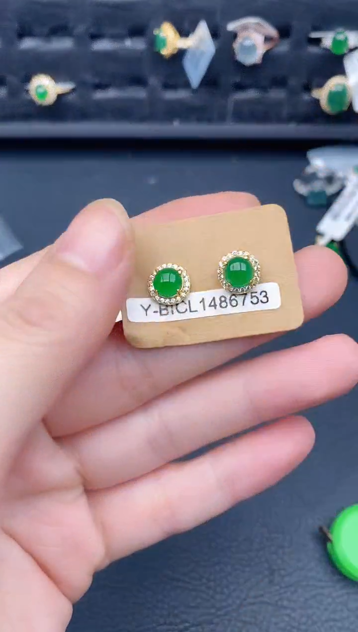 银S925镶嵌翡翠耳饰天然a货翡翠462