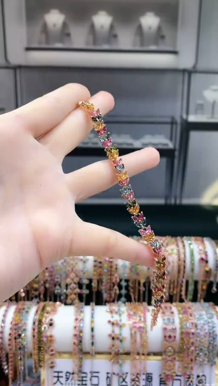 银S925镶嵌手链碧玺6666666666