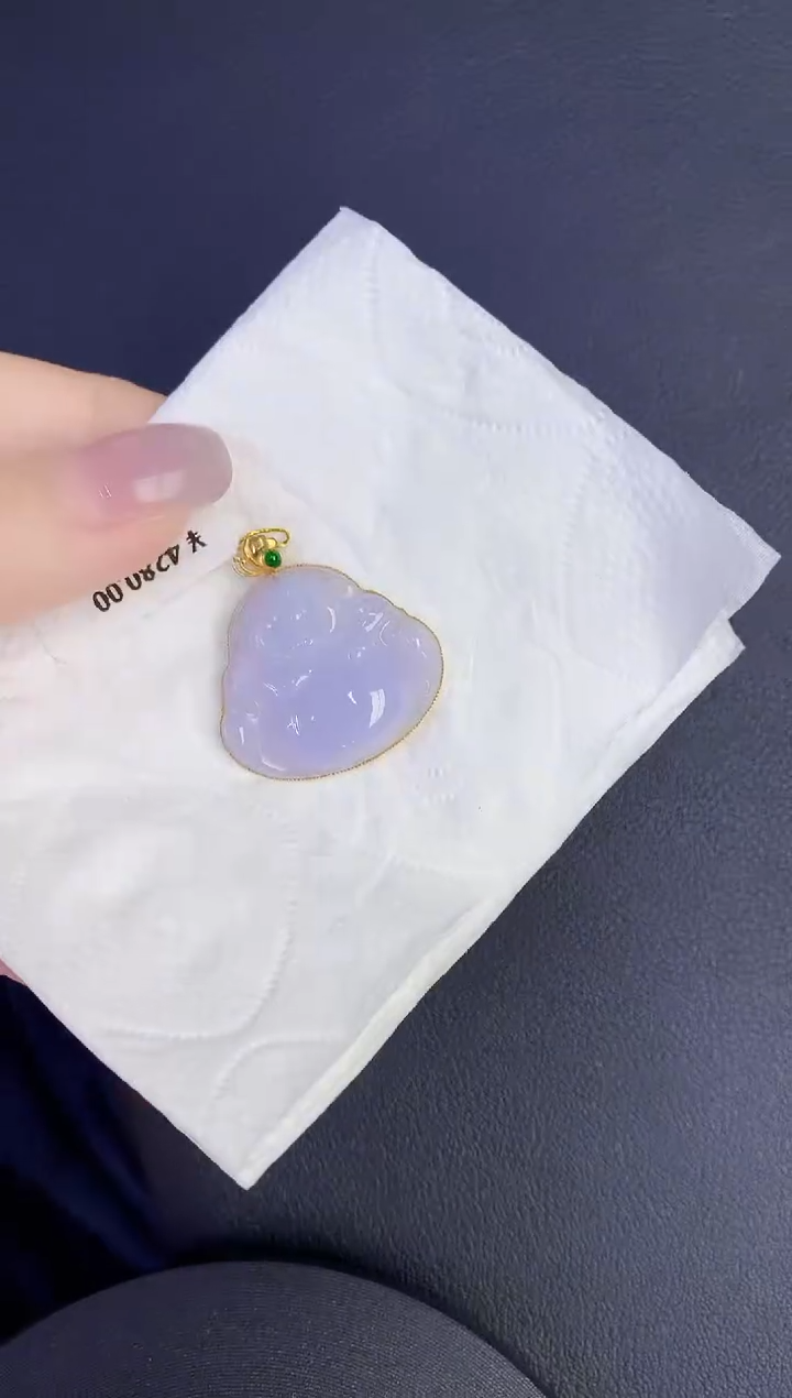 颈饰18K金镶嵌翡翠缅甸天然翡翠A货