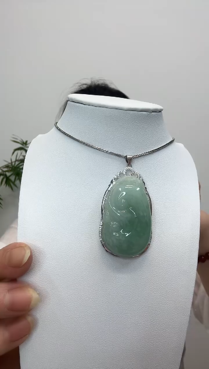 翡翠银S925镶嵌吊坠(赠链)如意