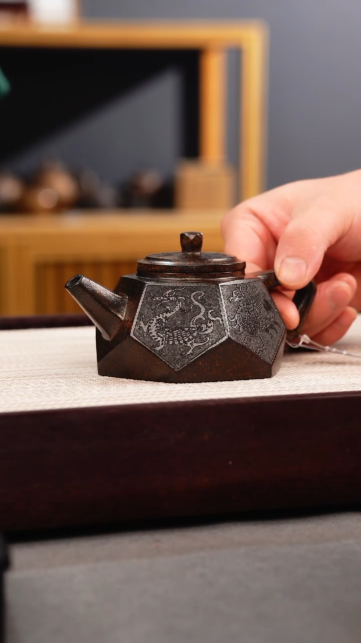 茶壶紫砂龙背青 柴烧 钻石 四大神兽