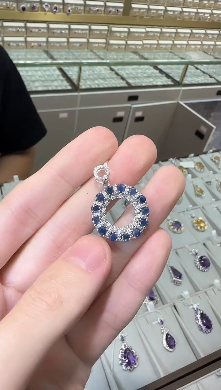 【闪购商品】蓝宝石戒指银S925镶嵌30mm甜甜圈