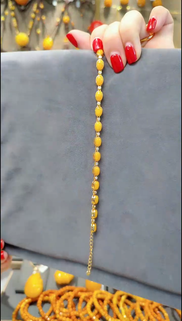 【闪购商品】蜜蜡手链银S925镀金镶嵌H359蜜蜡手链