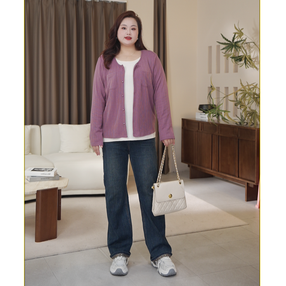 【胖霜霜上新牛仔裤】PMM82164早秋新款裤脚编织亮片大码女装牛仔裤