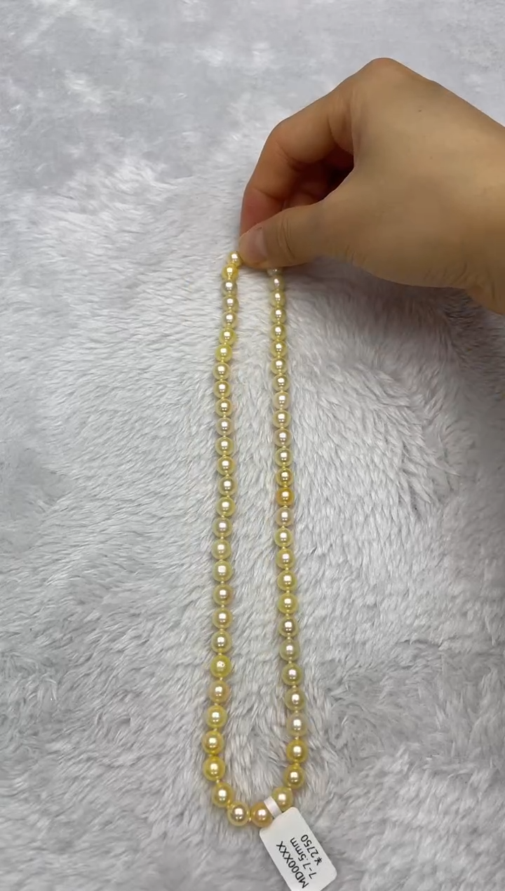 项链银S925镶嵌海水珍珠AK羽皇金7-7.5mm