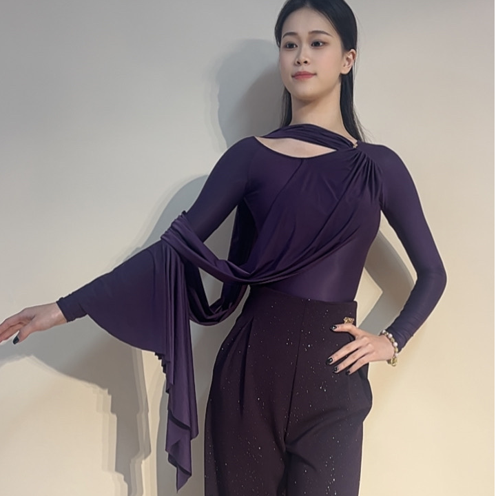 YRSS舞服♥新款雅典娜紫色进口高弹锦纶气质摩登舞美肤上衣