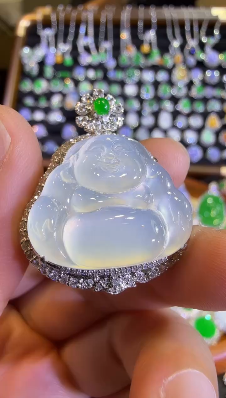 翡翠18K金镶嵌吊坠(赠链)茅台白佛公吊坠