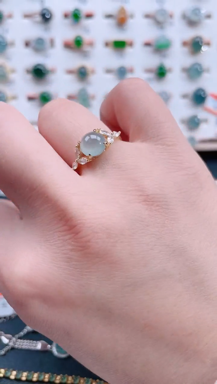 银S925镶嵌戒指翡翠天然翡翠