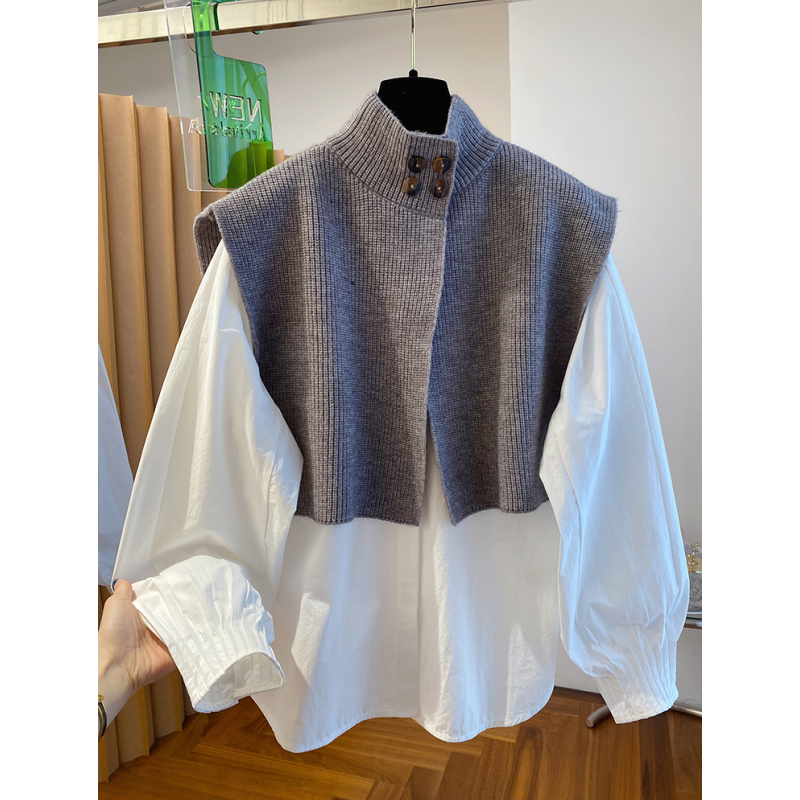 P805南油欧货针织马甲加白色衬衫两件套叠穿搭配上衣女早春季新款
