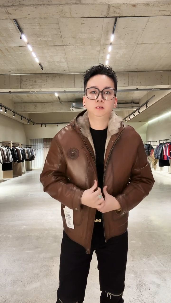 男士水貂内胆真皮夹克 50码（140-160斤）