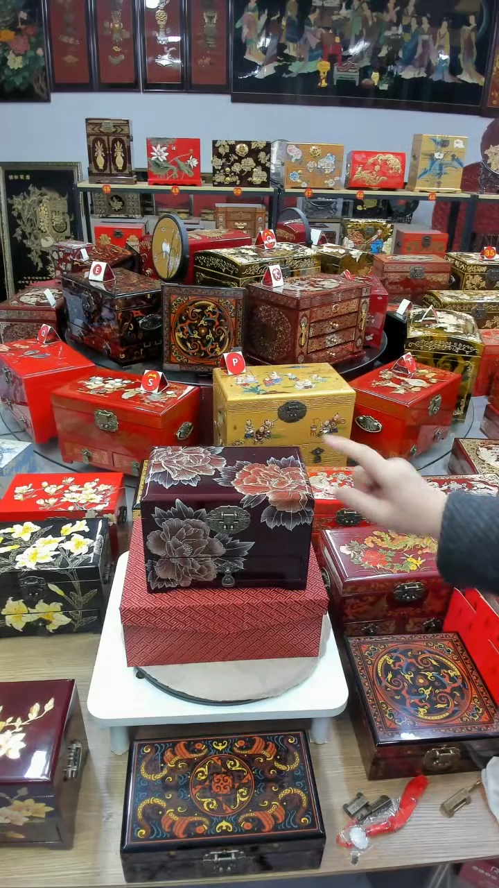 【闪购商品】21酒红手推漆高堆花开富贵升级款