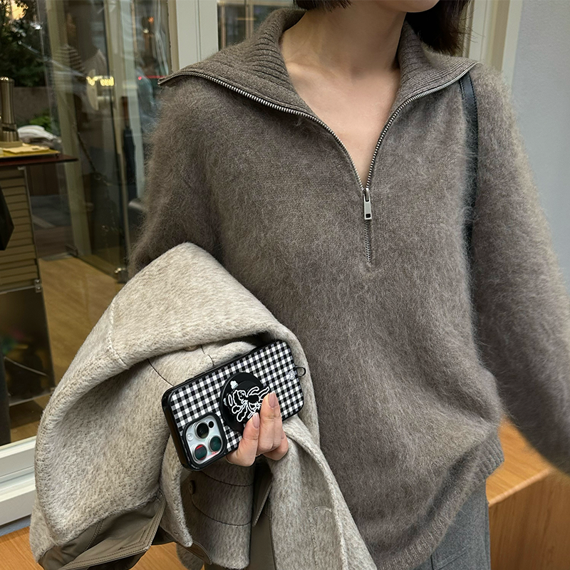 Zxm-100澳毛｜半拉链翻领设计澳毛针织衫套头休闲针织衫7085