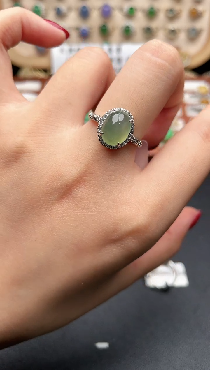 银S925镶嵌戒指翡翠一物一证一礼盒