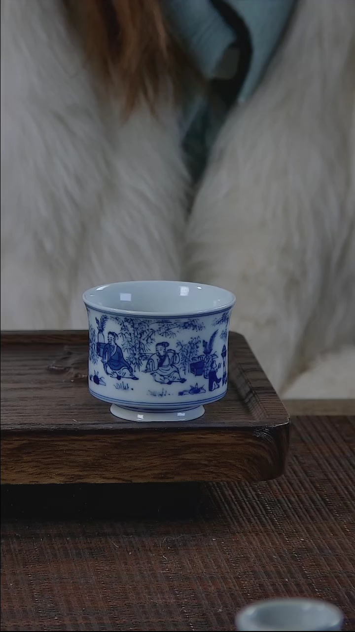 【闪购商品】折葵非器手工手绘竹林七贤马蹄杯