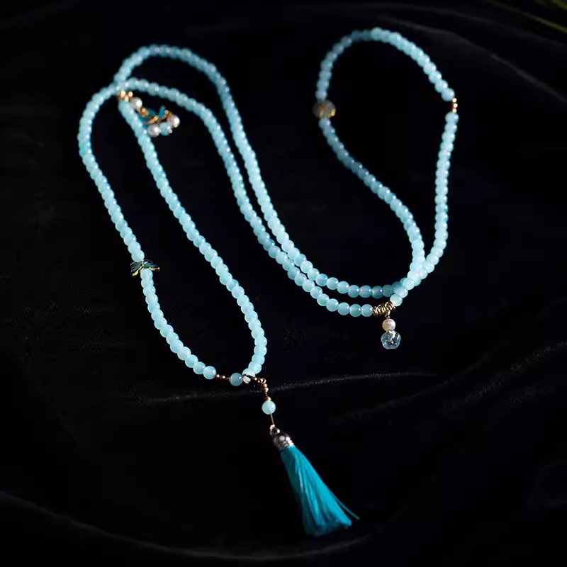 古风汉服配饰浅蓝流苏斜挎链