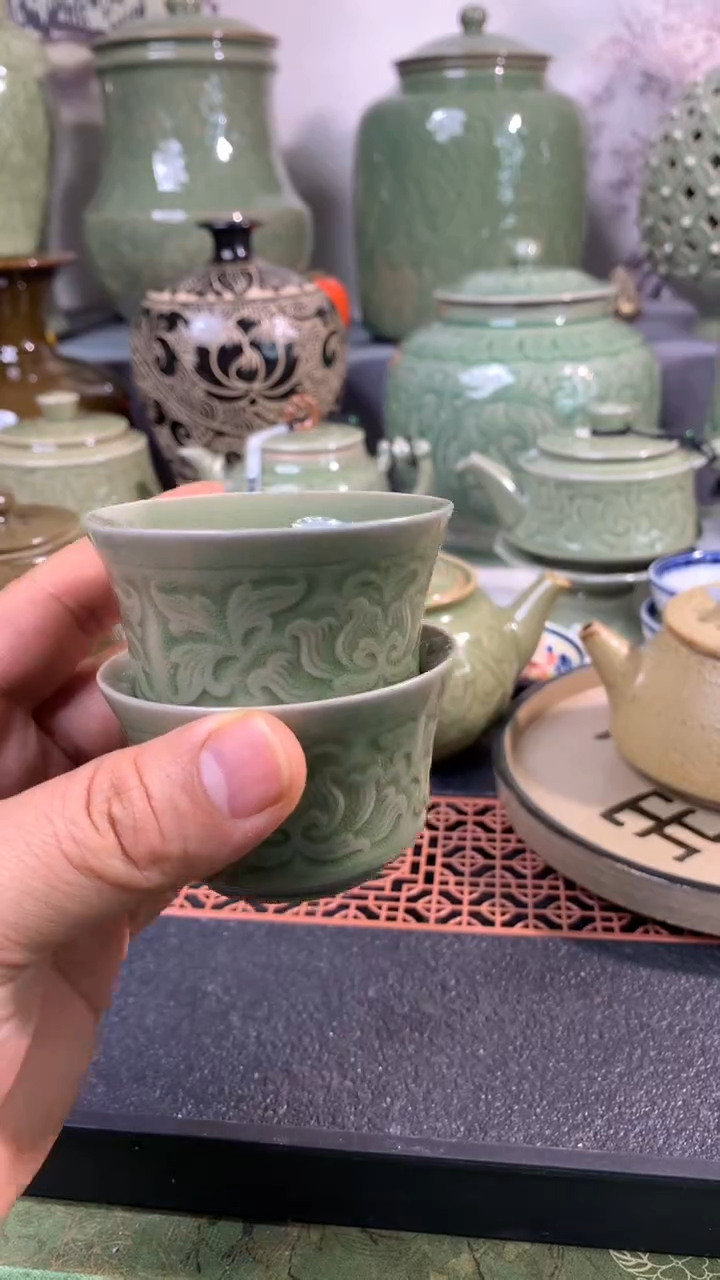 耀州窑青瓷汉阙小杯2只