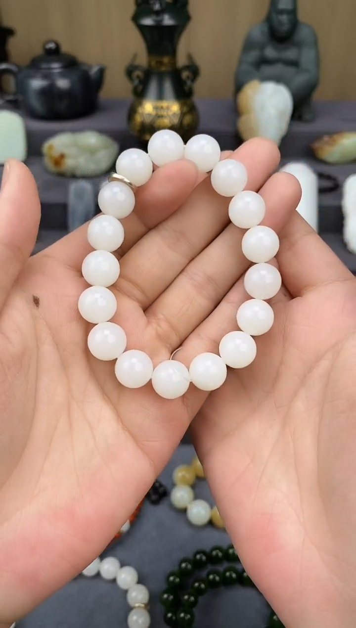 【闪购商品】和田玉未镶嵌-10mm白玉圆珠手串