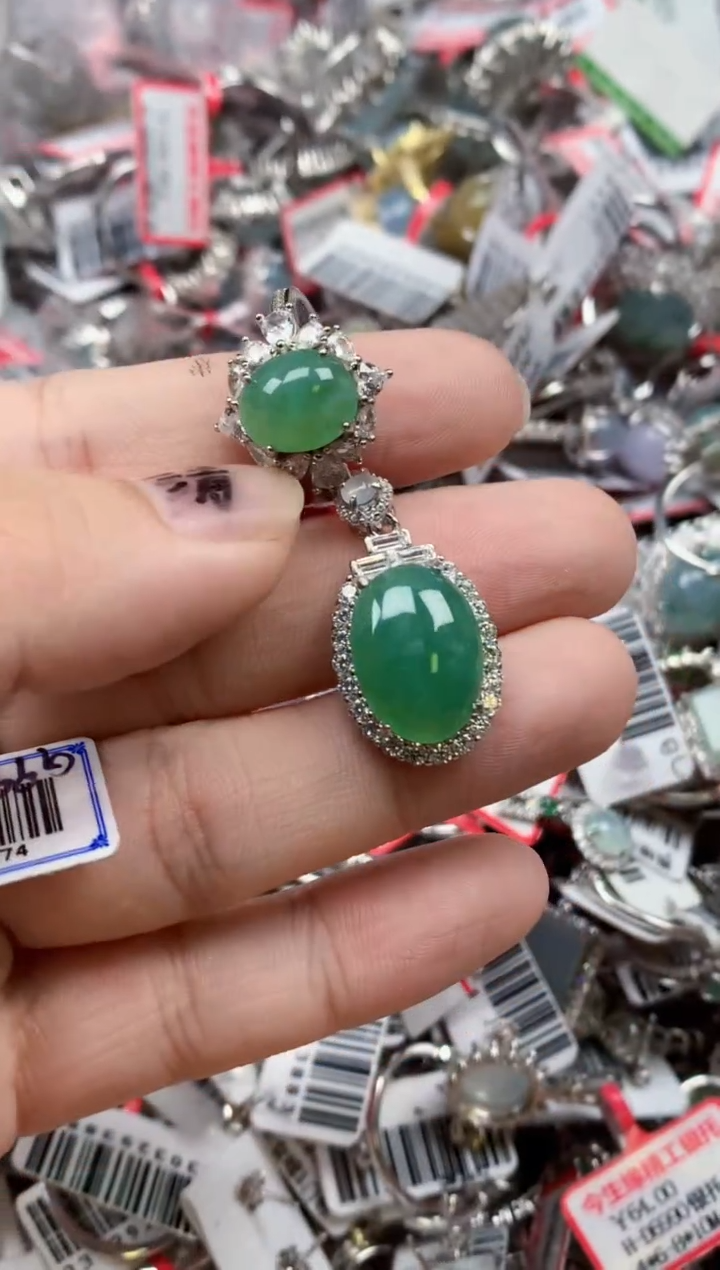 银S925镶嵌戒指翡翠天然A货缅甸翡翠