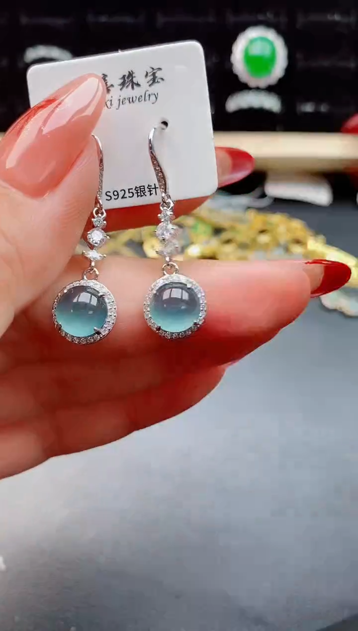 【闪购商品】翡翠耳饰银S925镶嵌12121