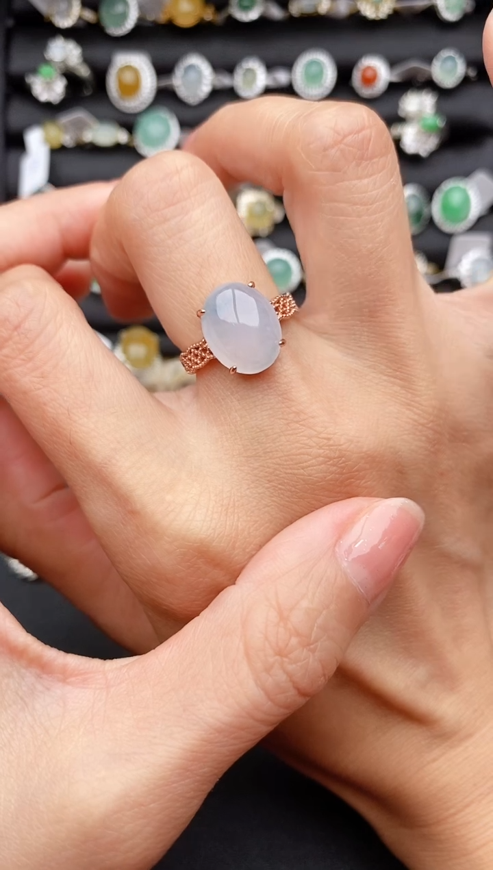 【闪购商品】翡翠戒指银S925镶嵌缅甸天然A货翡翠444   4-1