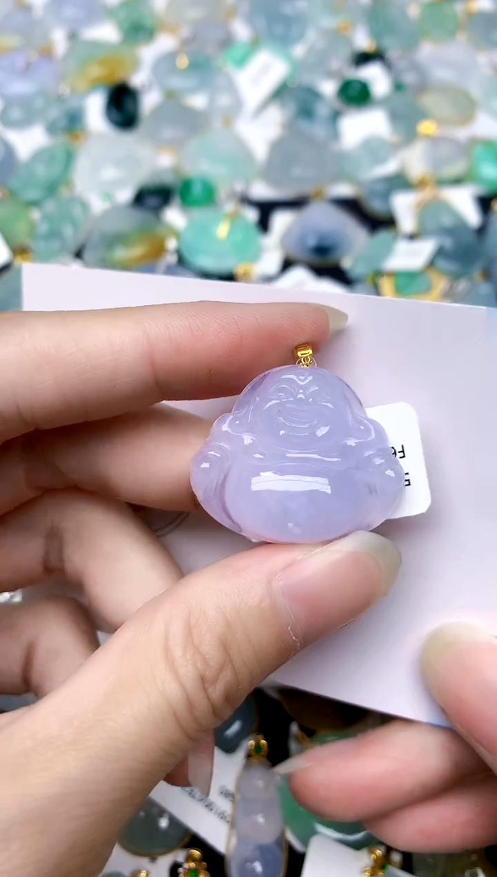 颈饰18K金镶嵌翡翠天然A货翡翠