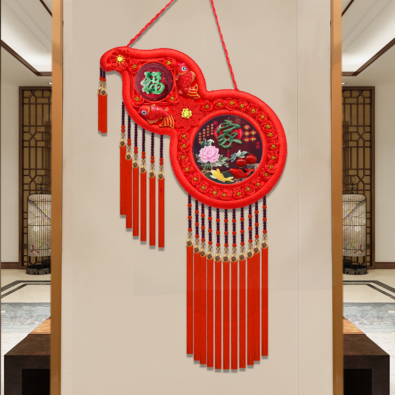 中国结新款葫芦3D立体玉雕红色挂件背景墙喜庆客厅卧室玄关挂饰