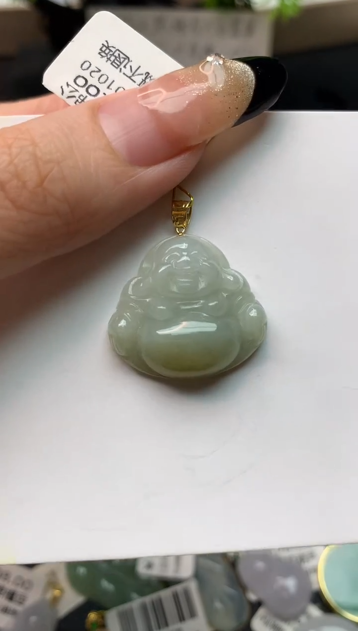 翡翠18K金镶嵌颈饰天然A货翡翠