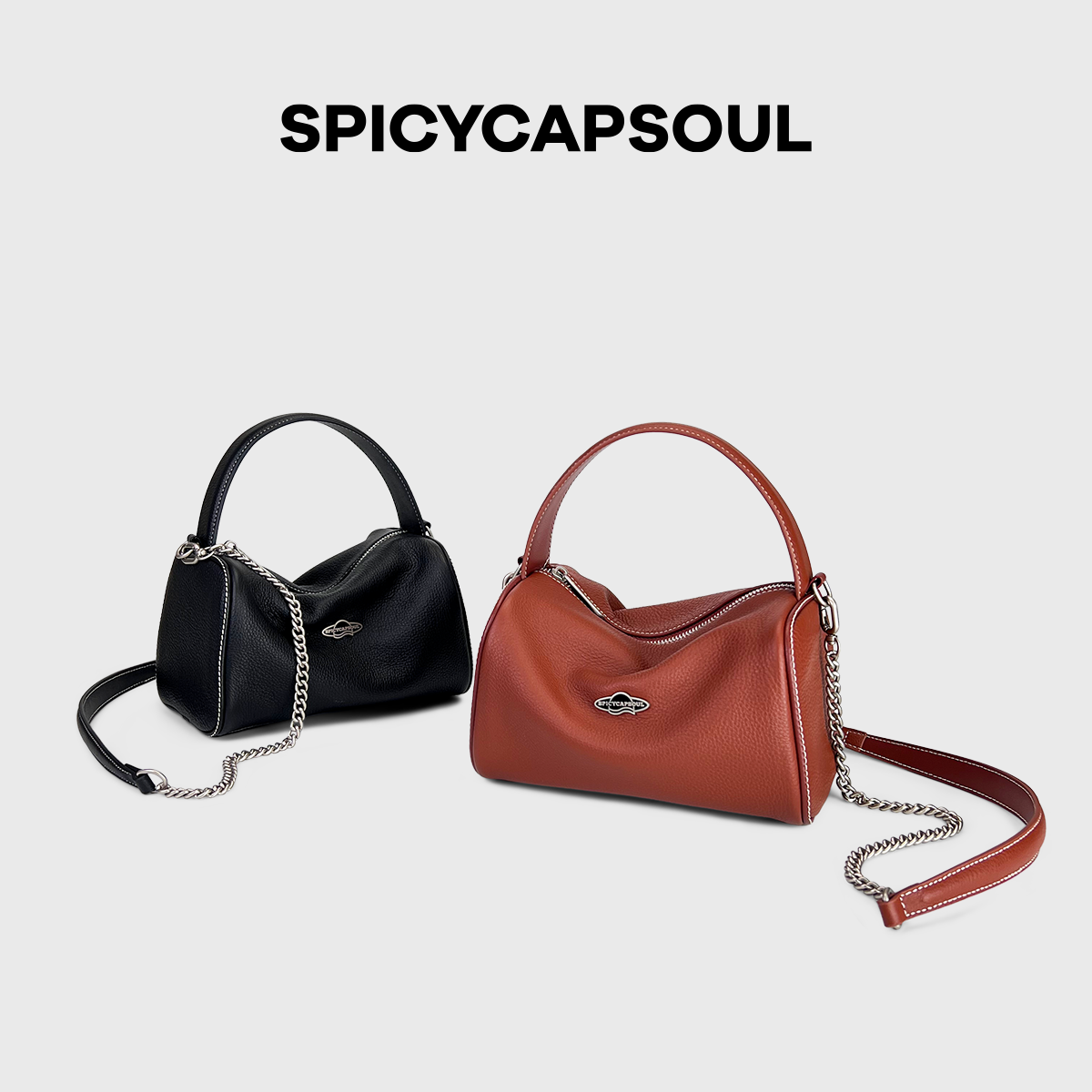 【胖墩儿/小号】SpicyCapSoul原创轻奢头层牛皮自然摔枕头包斜挎包