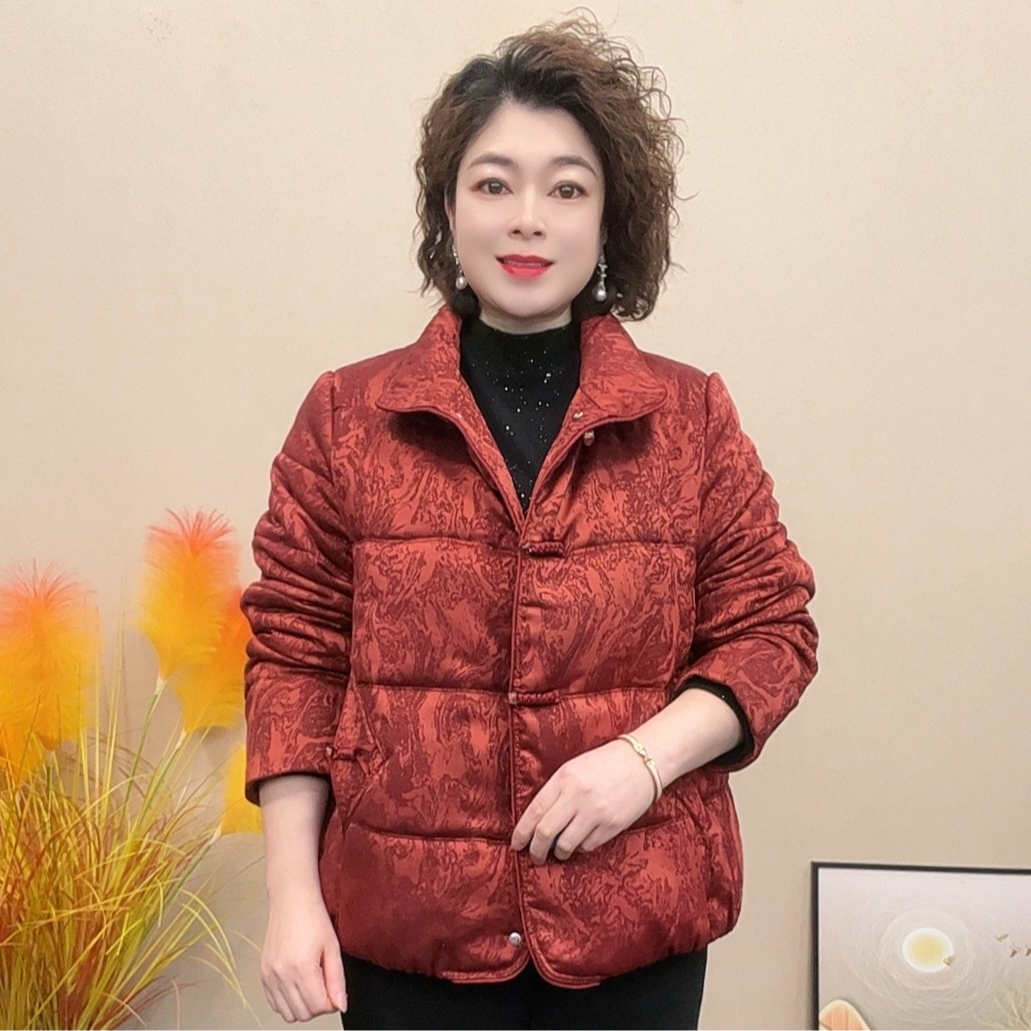 妈妈装流光棉衣棉服时尚潮牌女装宽松冬装外套百搭提花翻领保暖女