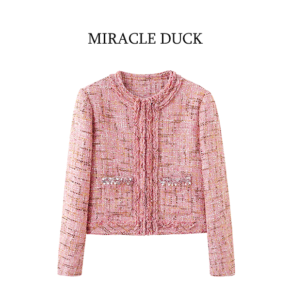 3号【粉幕遐想】秋冬时尚粉色花纱亮片粗呢小香风短款外套C1887