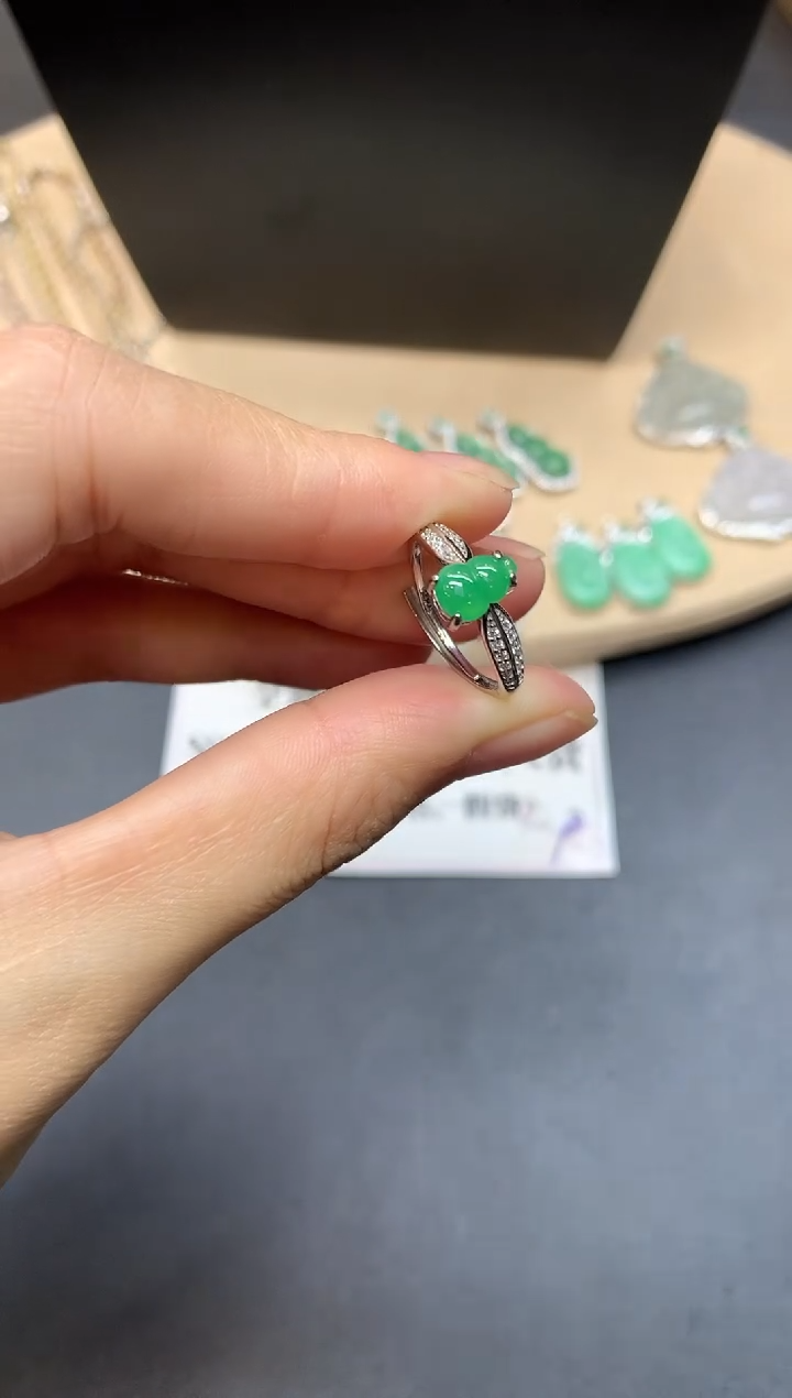【闪购商品】翡翠戒指银S925镶嵌葫芦【多样性发其一】