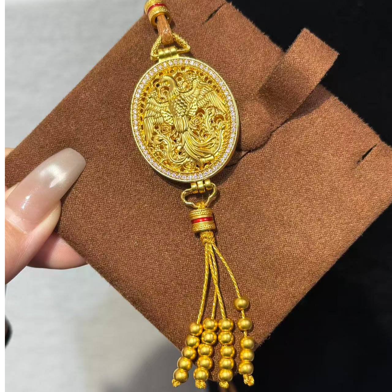 足金999凤牌香囊点钻吊坠（可送编绳）