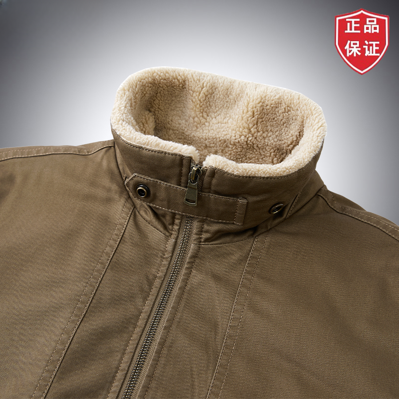 冬季羊羔绒男士棉衣纯棉夹克工装加绒加厚翻领棉服外套保暖棉袄