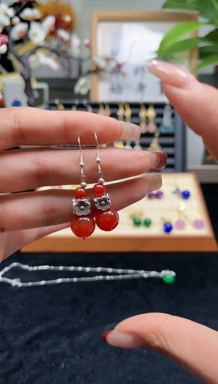 【闪购商品】南红玛瑙耳饰银S925镶嵌829000