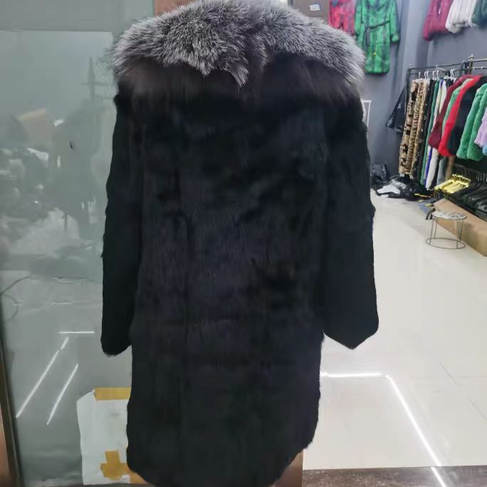 进口安哥拉兔毛加银狐毛领时尚休闲百搭女款气质