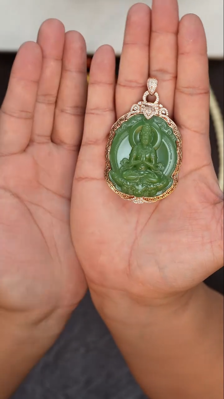 【闪购商品】和田玉吊坠18K金镶嵌和田玉吊坠