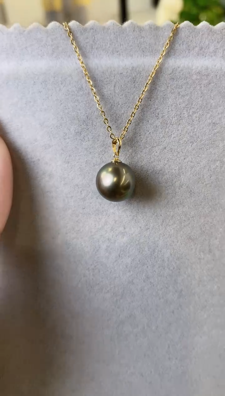 【闪购商品】海水珍珠吊坠(不含链)18K金镶嵌10-11大溪地黑珍珠吊坠