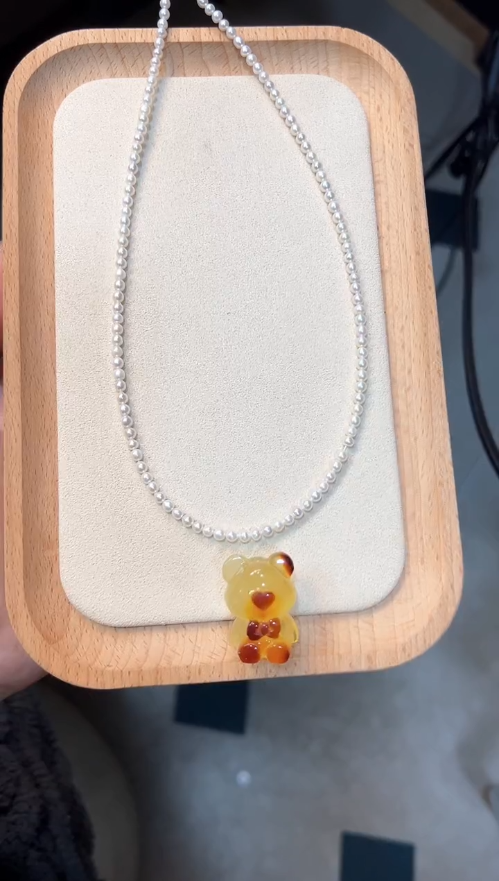 【闪购商品】琥珀珠宝奇石未镶嵌小熊项链
