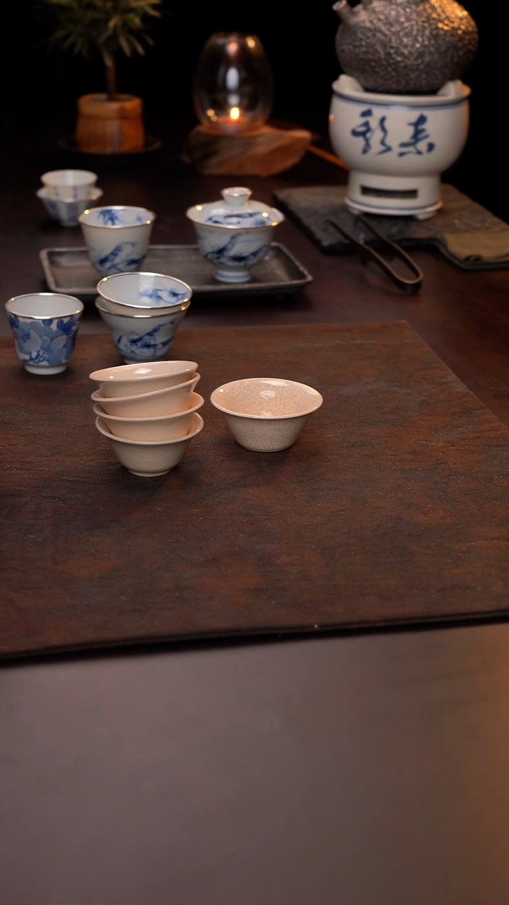 漳窑开片马蹄杯3只