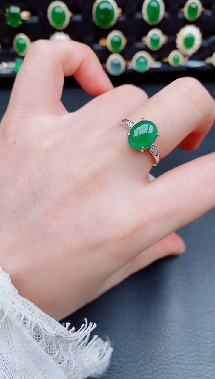 【闪购商品】翡翠戒指银S925镶嵌天然a货翡翠37
