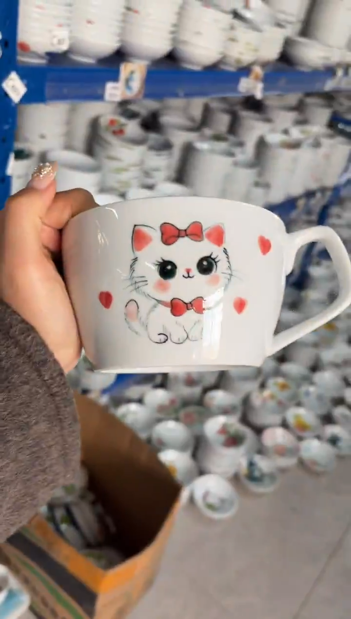 瓷片景德镇高温陶瓷食品级手绘釉中彩-早餐杯