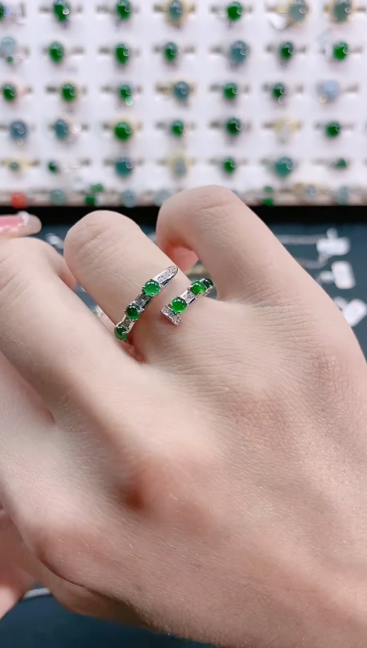 【闪购商品】翡翠戒指银S925镶嵌天然翡翠天然翡翠