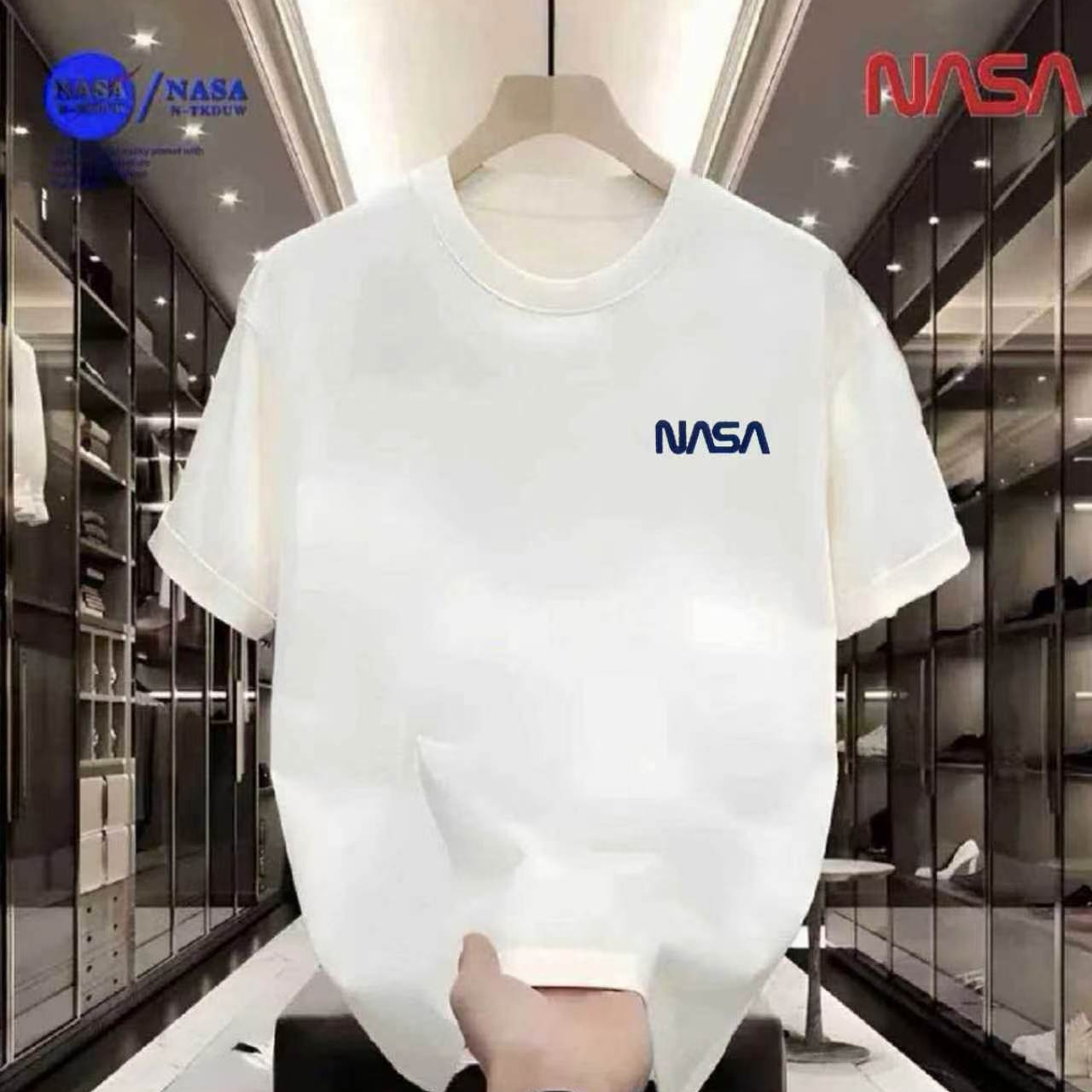 万针刺绣NASA联名夏季圆领短袖T恤男女同款情侣短袖