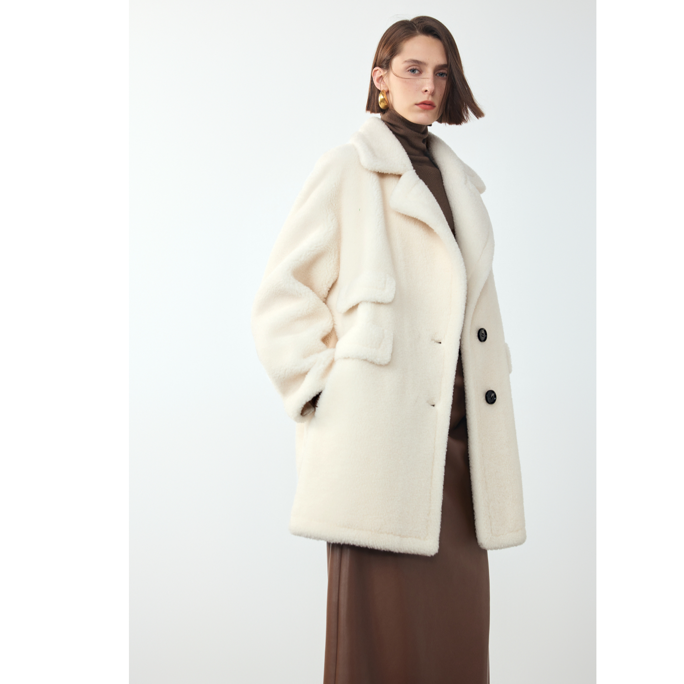 人造皮草 【王楚然同款】朗姿纯高级感颗粒绒大衣外套2024冬仿皮草