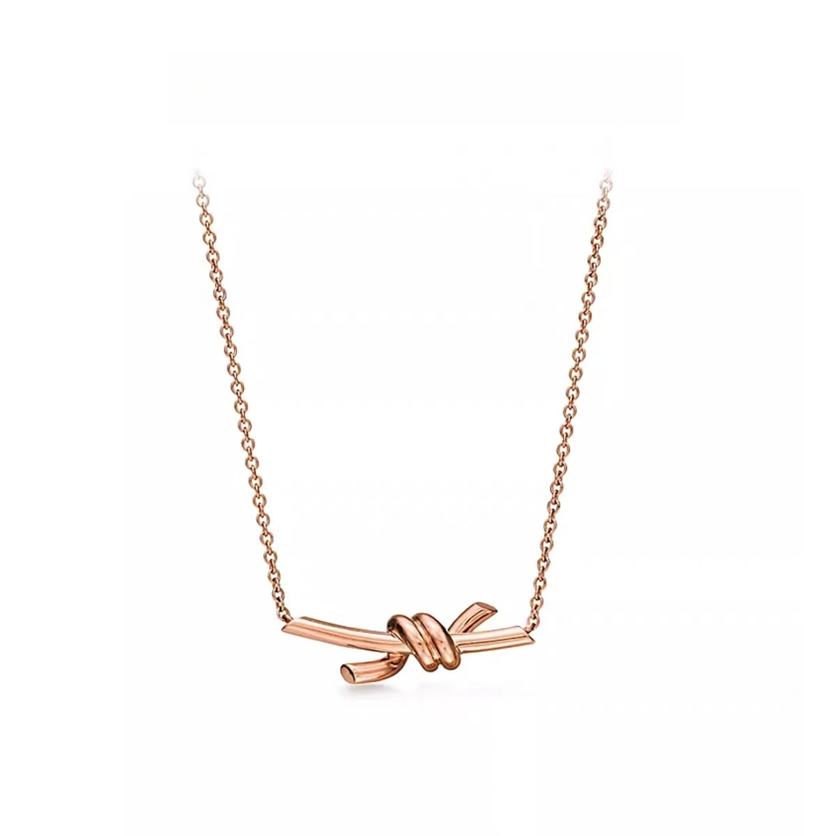 99新 Tiffany & Co./蒂芙尼 knot 绳结玫金色素圈项链75123647