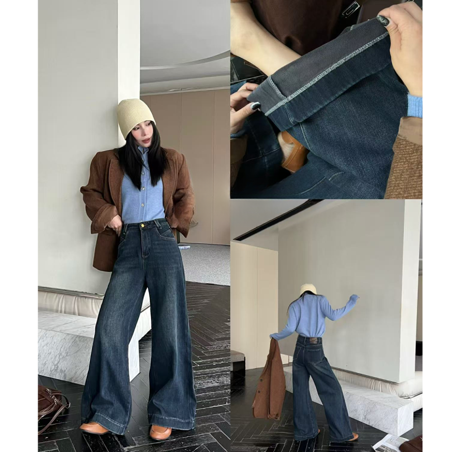 【锦衣服饰】XJ 89229韩系时尚密密绒牛仔筒裤