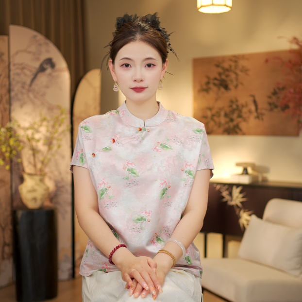 荷叶莲莲 新中式百搭新款盘扣上衣8523