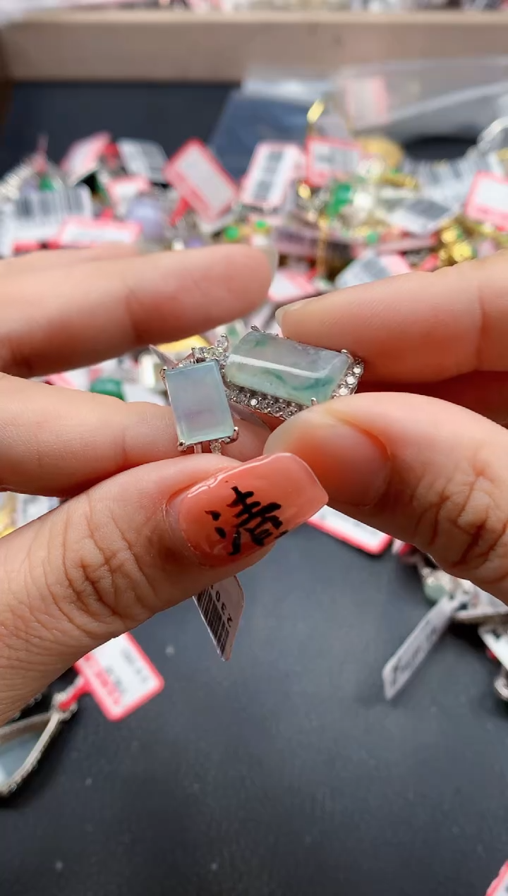 银S925镶嵌戒指翡翠天然A货缅甸翡翠